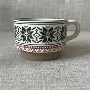 Hearth & Hand Cream Mug with Green Nordic Motif and Red Trim